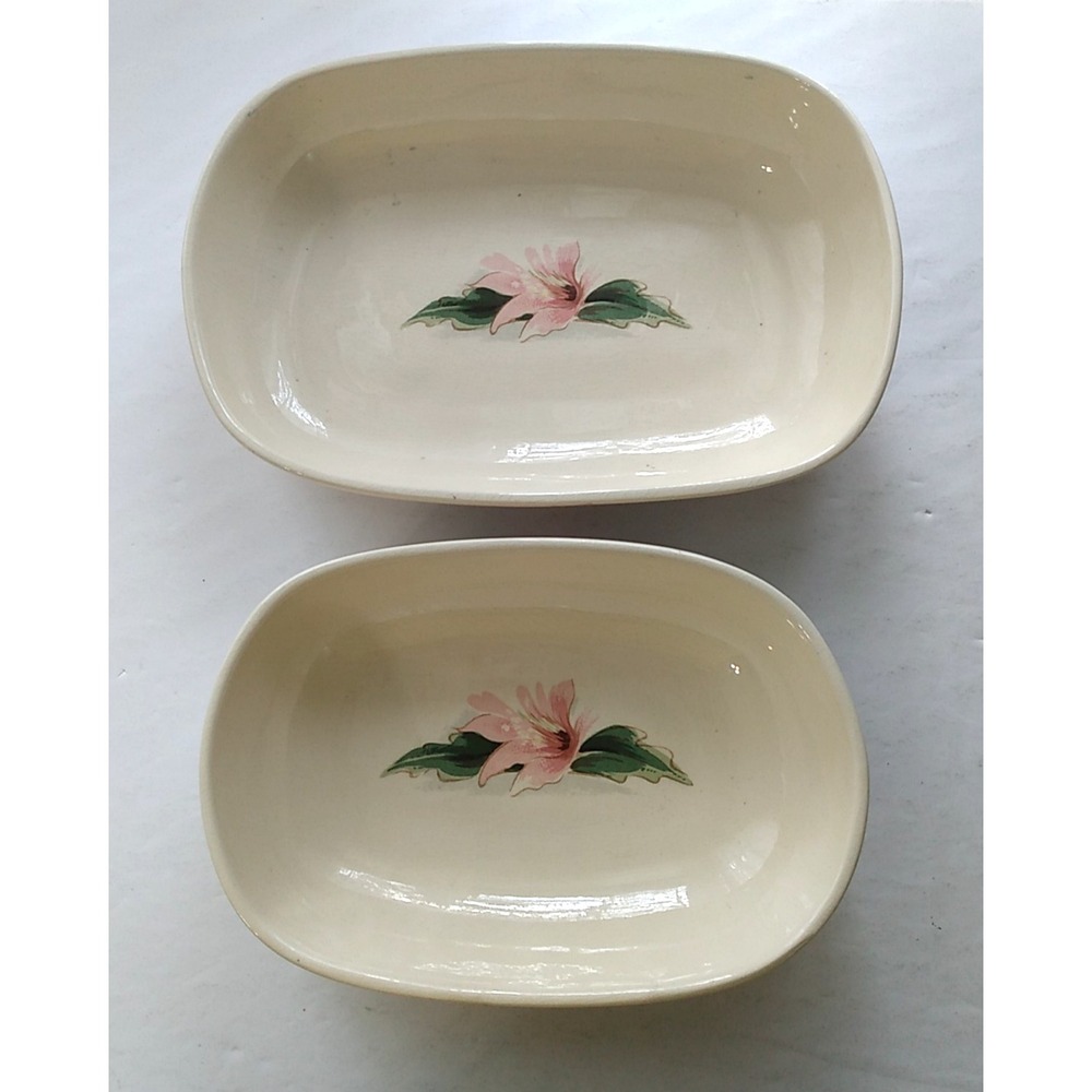 Bauer Pottery Serving Dish Epiphyllum Pattern set of 2 rectangle VTG 1950s Rare